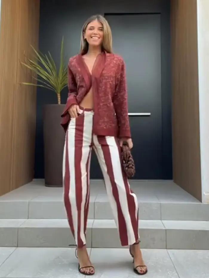 Jean rayé multicolore pour femme