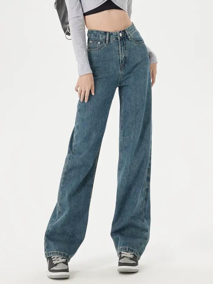 Jeans droits à jambes larges pour femmes