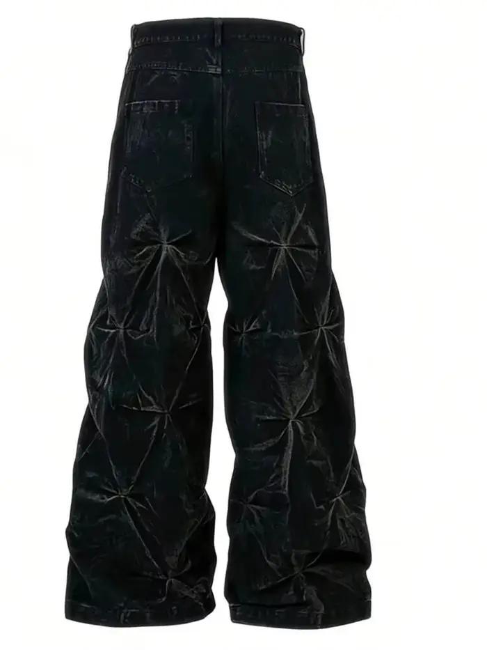 SHENGPALAE Jean en denim délavé plissé déstructuré style européen et américain pour femme