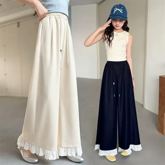 Pantalon large pour adolescentes avec dentelle