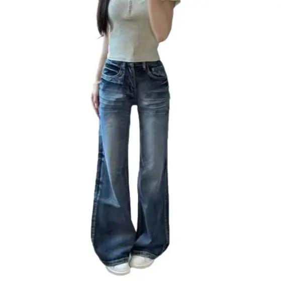 Jeans vintage taille haute à jambes larges pour femmes