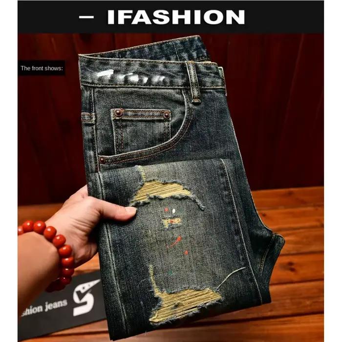Jean à trous cassés pour hommes