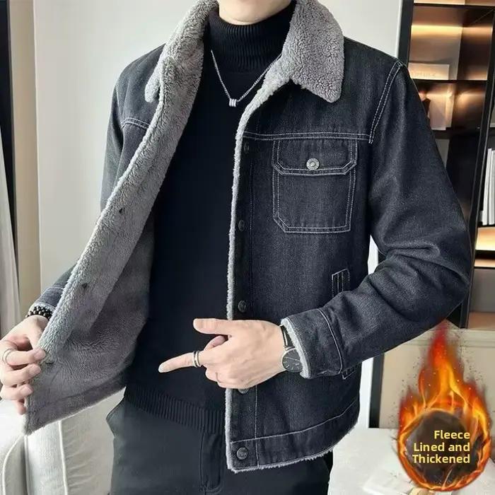 Blouson en jean pour homme – Nouvelle collection automne-hiver – Col en fausse fourrure épaissi – Style coréen décontracté – Coupe ajustée polyvalente – Offre spéciale de la saison