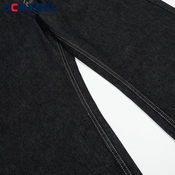 Jeans amples UCREBEL en denim foncé pour hommes, coupe ample, jambes larges, matière coton, adaptable à quatre saisons, style décontracté, ajustement lâche, fermeture bouton volant