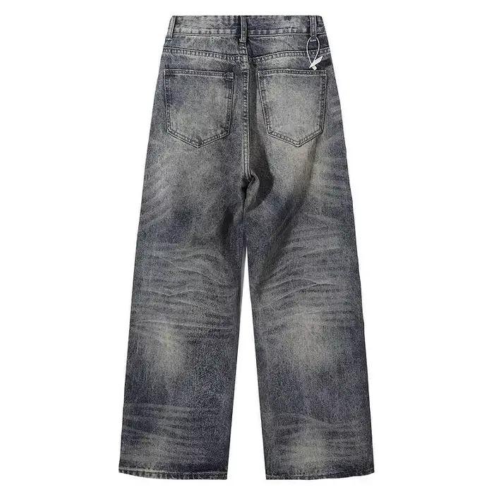 Jean décontracté bleu délavé style américain PFNW pour homme – Pantalon polyvalent rétro coupe droite ample – Nouvelle collection Printemps 2026 28L1498