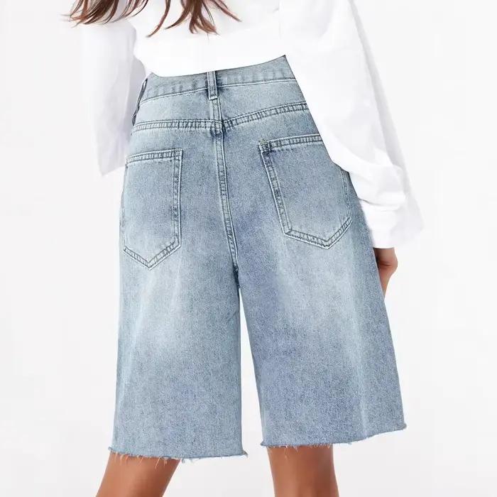 Jeans en denim délavé taille haute vintage pour femme coupe ample style américain rétro à bords effilochés pour l'été occassions spéciales