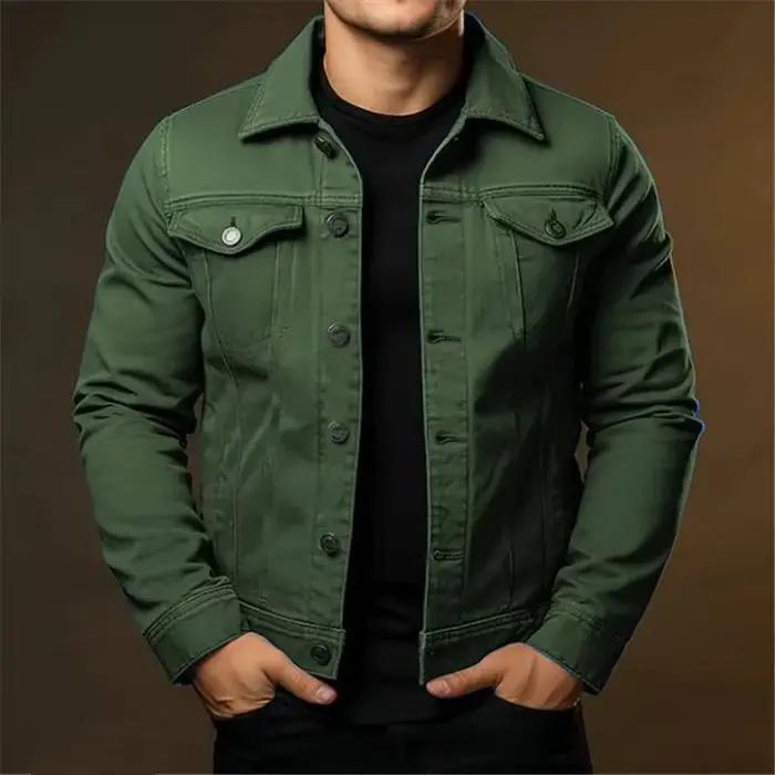 Veste en jean décontractée homme 2026 style streetwear col rabattu polyester doublure printemps automne quotidien