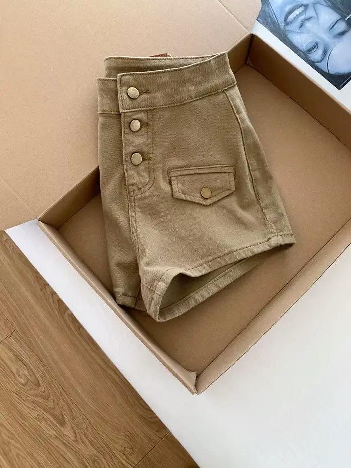 Shorts en jean taille haute kaki pour femme, style A, nouvelle collection été, coupe Spice Girl, short Y2K moulant, hot pants