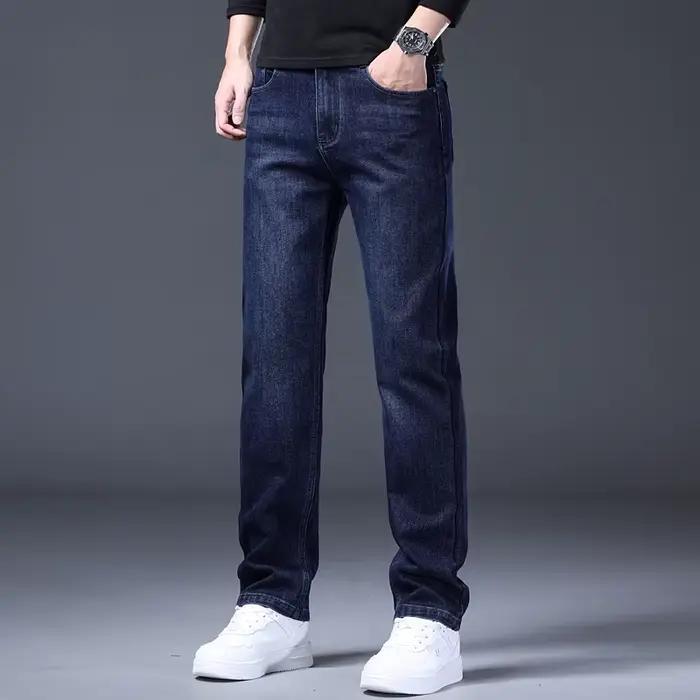Jean classique droit pour homme 2026 – Pantalon décontracté légèrement élastique pour le bureau et les affaires – Confort et style en denim délavé