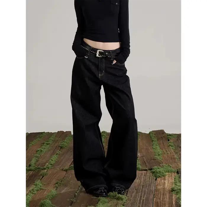 YIBASHU Jean large bleu Y2K pour femme
