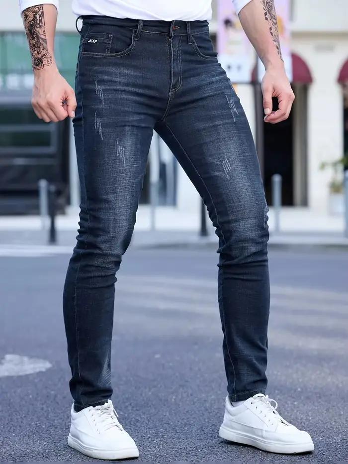 2025 printemps automne hommes mode déchiré jean moulant Style de rue Vintage lavage solide Denim décontracté coupe ajustée crayon pantalon 28-36
