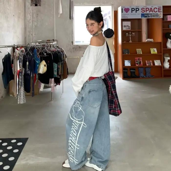 Jean baggy bleu Y2K pour femme
