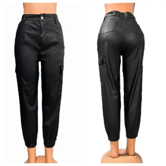 Pantalon Cargo en cuir PU pour femme