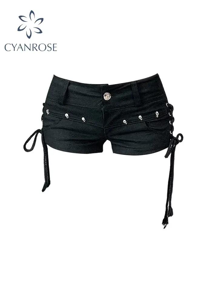 Short en jean gothique noir pour femme