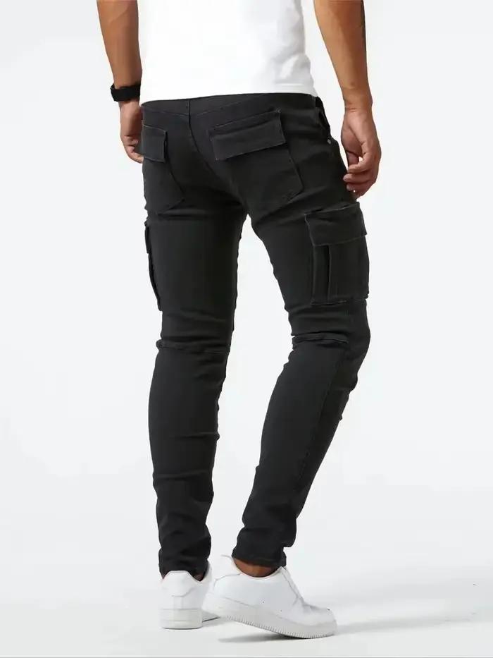 Jean Cargo en Denim Artificiel Délavé pour Homme, Style Hip-Hop, Polyvalent pour Toutes les Saisons et Occasions Quotidiennes