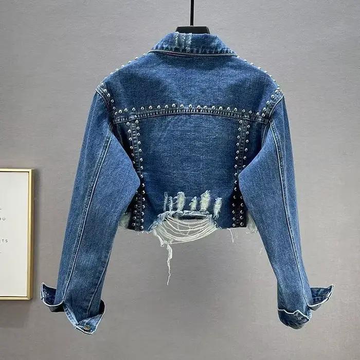 Veste en jean brodée cloutée pour femmes