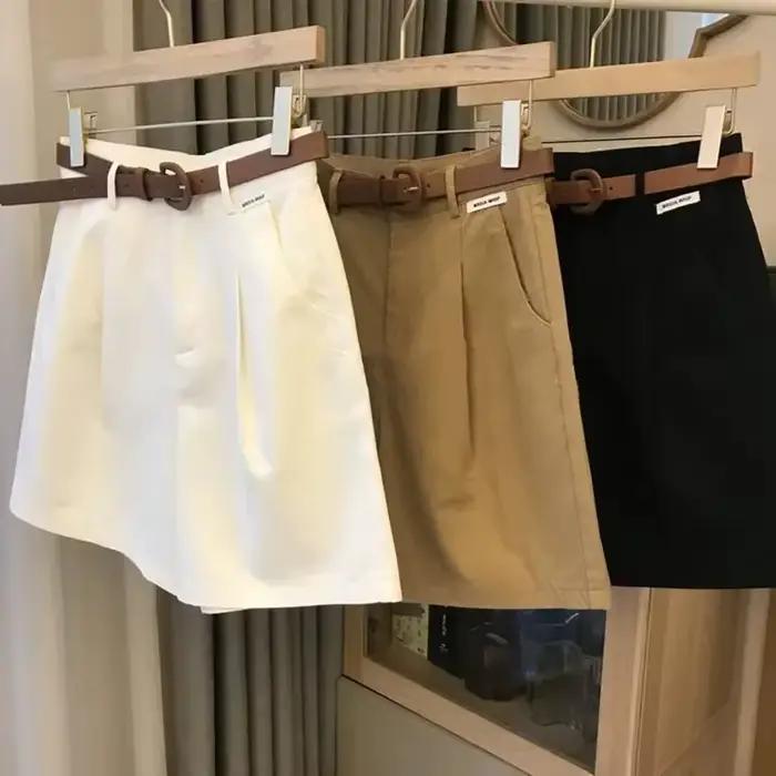 Nouveau Short à jambes larges pour femmes été mince coton une ligne pantalon court bureau dame classique ample