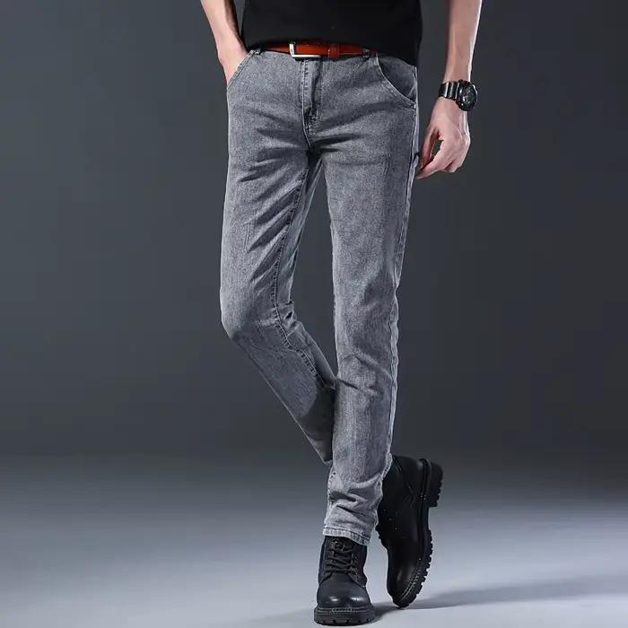 Jean slim gris élastique pour homme – Confort et ventilation – Style européen et américain – Coupe ajustée