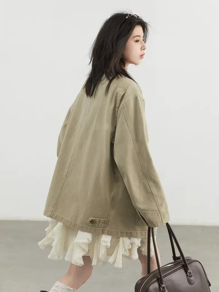 CHIC VEN femmes vestes solide ample décontracté contraste col Denim veste femme vêtements de travail manteau extérieur vêtements printemps été 2025