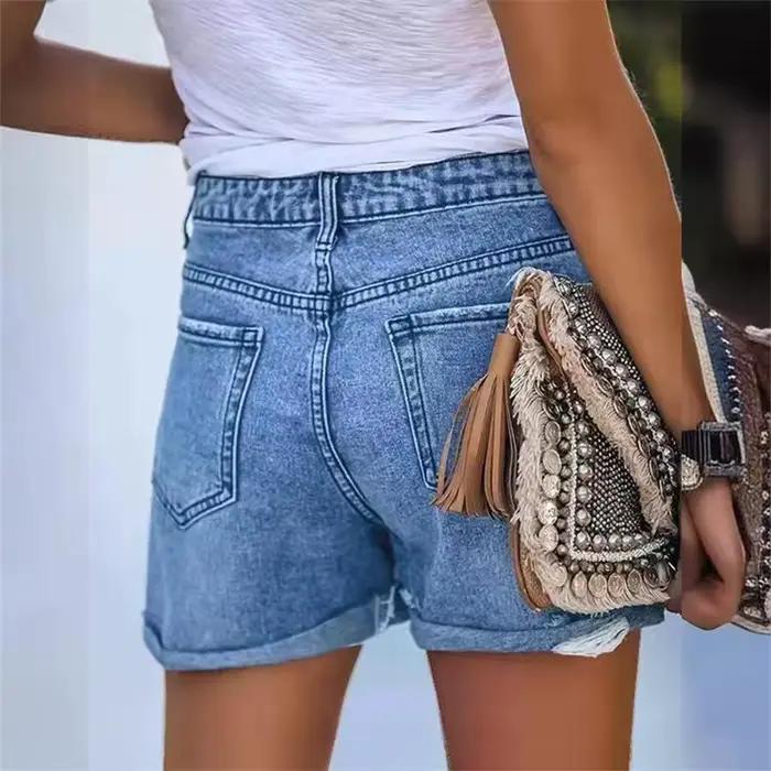 Short en jean à jambe pliée pour femme