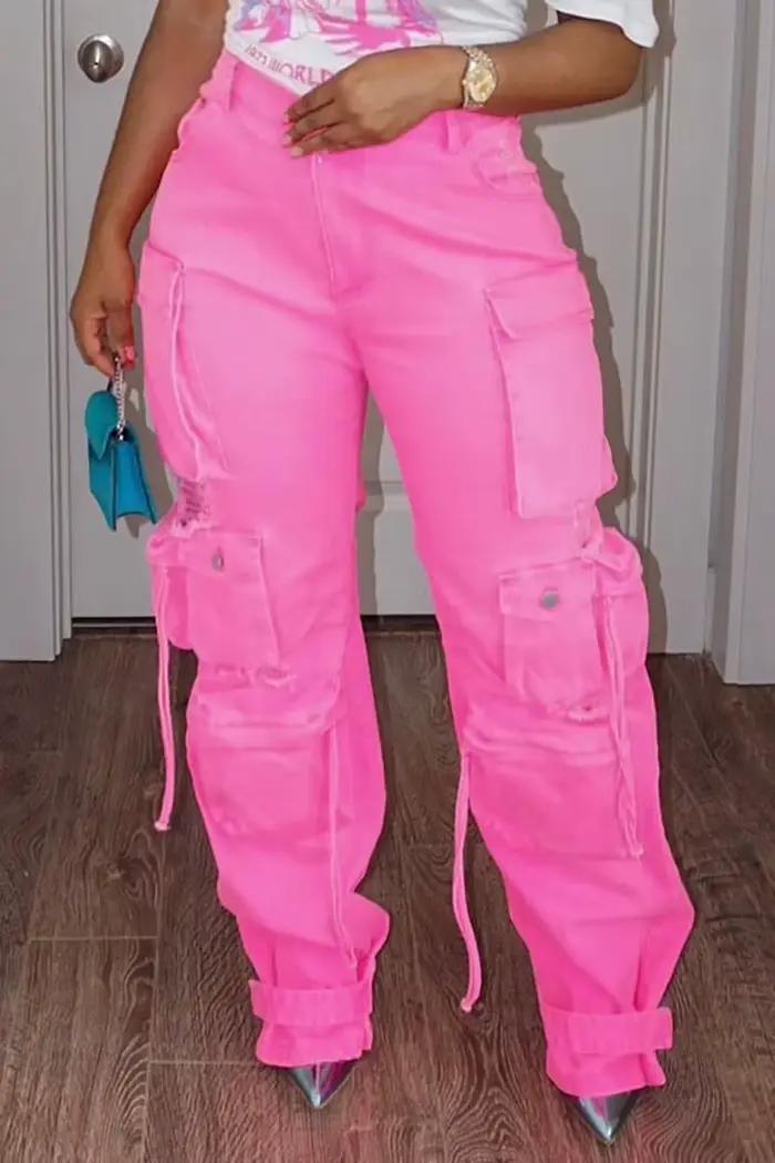 Grande taille Cargo Denim jean poches boutons femmes mode jean pantalon taille haute décontractée Streetwear Vintage Hip Hop pantalon pantalon