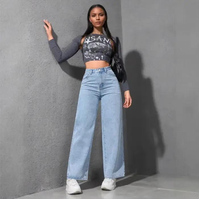 Jeans femmes Denim pantalon large jambe