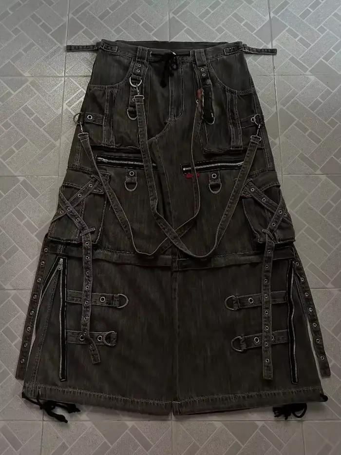 Jean Cargo Harajuku Vintage Gothique Punk Gris Foncé Boucles Métalliques Chaînes Multi-Poches Sangle Réglable Y2K Nouveau Pour Hommes Occasions Spéciales