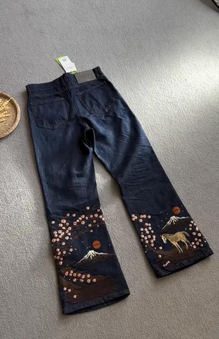 Jean baggy brodé Mont Fuji