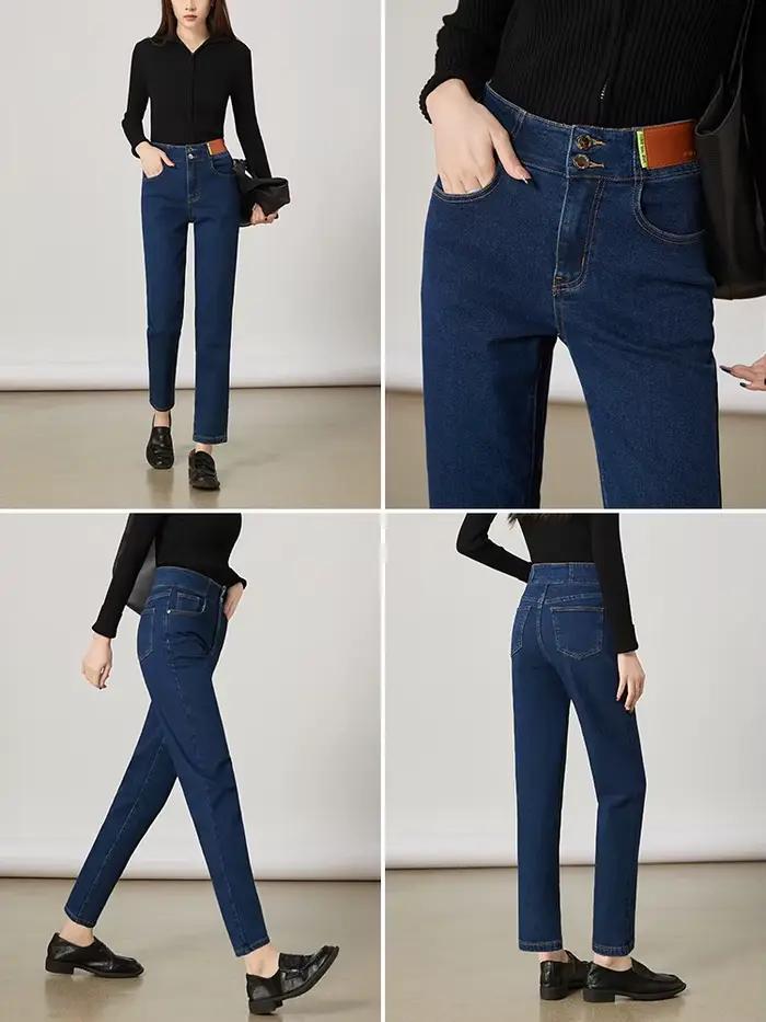 OLrain Jean Harem en Denim pour Femme 2026 Taille Haute Extensible Confortable Coupe Droite Pantalon Slim Cheville Vêtements Féminins O23CA68839