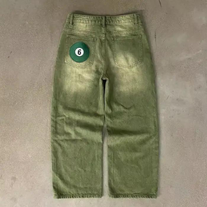 Jean Baggy Y2K Street Matcha en Denim Vert avec Broderie 6 Ball