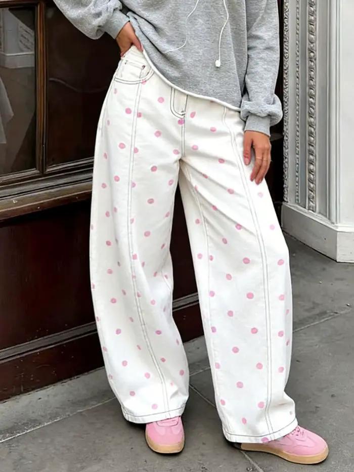 Jean taille haute ample à pois Y2K pour femme