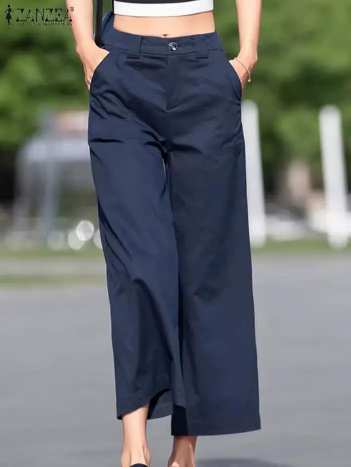 ZANZEA femmes pantalons longs droits décontracté ample jambe large Pantalon 2024 été taille haute