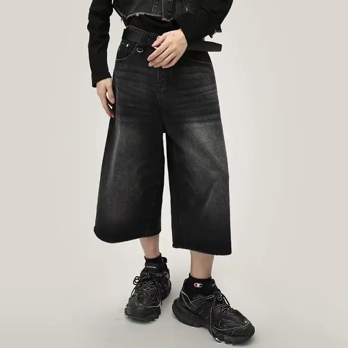 Été hommes Capri jean court homme mode rétro bleu Denim mi pantalon coréen décontracté Baggy droit jambe large mollet