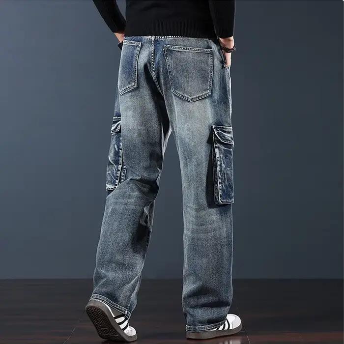 44 grande taille jean hommes multi-poches Cargo Denim pantalon mode décontracté Baggy