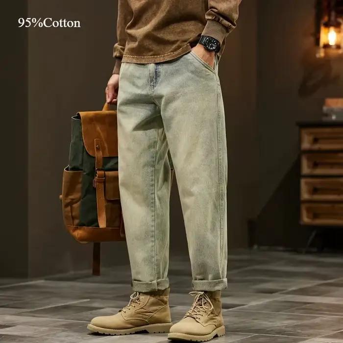 Jean ample en denim AIQUIIN pantalon sarouel décontracté pour homme quotidien et loisirs polyvalent quatre saisons ajustement lâche et confortable