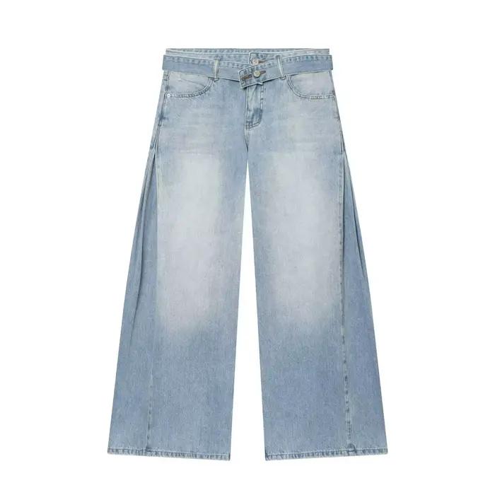 Jean décontracté lavé à jambe droite pour femme