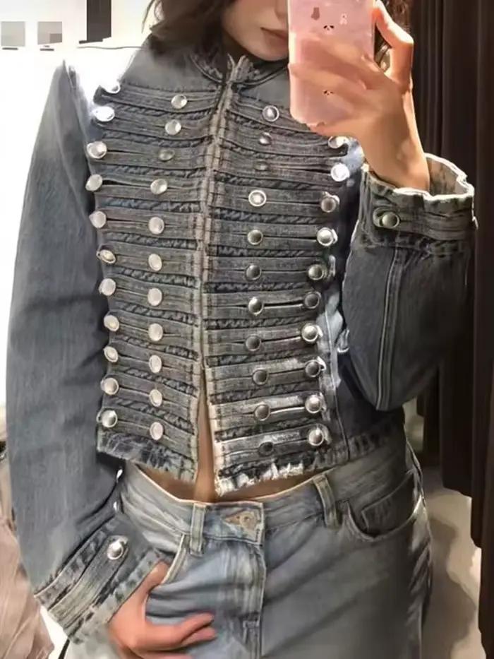 HH Blouson en jean élégant et ajusté pour femme