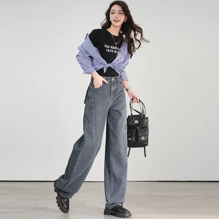 Jean taille haute pour femme LOUIS YAO – Collection Printemps 2026 – Style rétro décontracté streetwear – Pantalon en