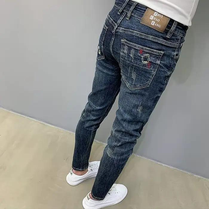 Harajuku mode automne nouveau jean bleu hommes