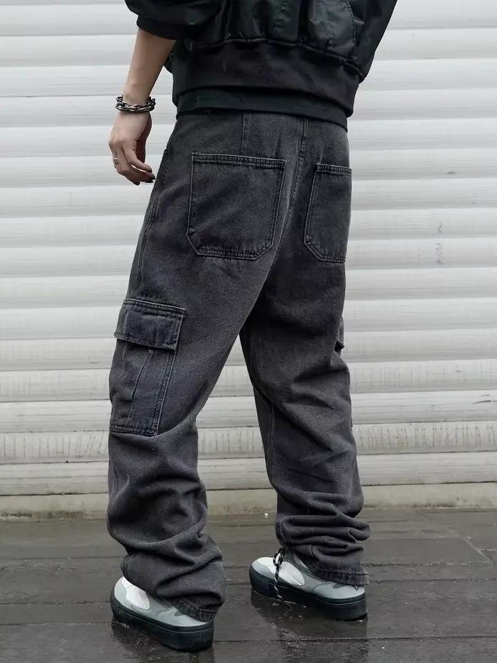 Jean Baggy à Jambes Larges pour Homme Pantalon Cargo Surdimensionné Style Hip Hop Harajuku Coréen Y2k Nouvelle Collection Noir Épaisseur Poids Moyen Style Safari Toile Épluchage Pleine Longueur Quatre Saisons Occasions Quotidiennes