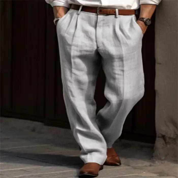 Vintage couleur unie pantalon en lin ample pour hommes printemps été nouveau