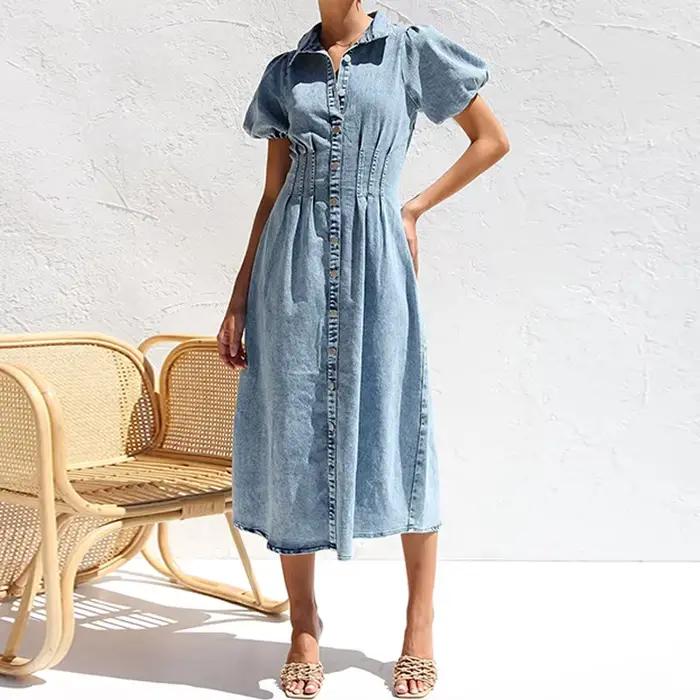 Robe chemise en jean délavé chic pour femme