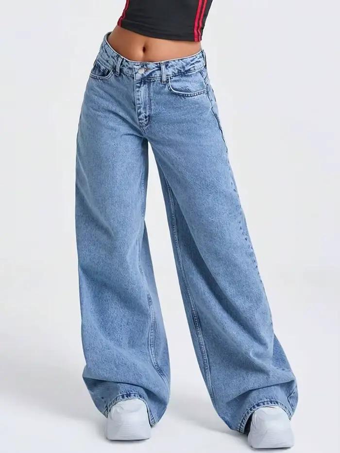 Jeans AOSSVIAO femmes tendance décontracté jambes larges coupe ample laver à la neige matériaux coton polyester pour toutes les saisons occassions multiples à offrir