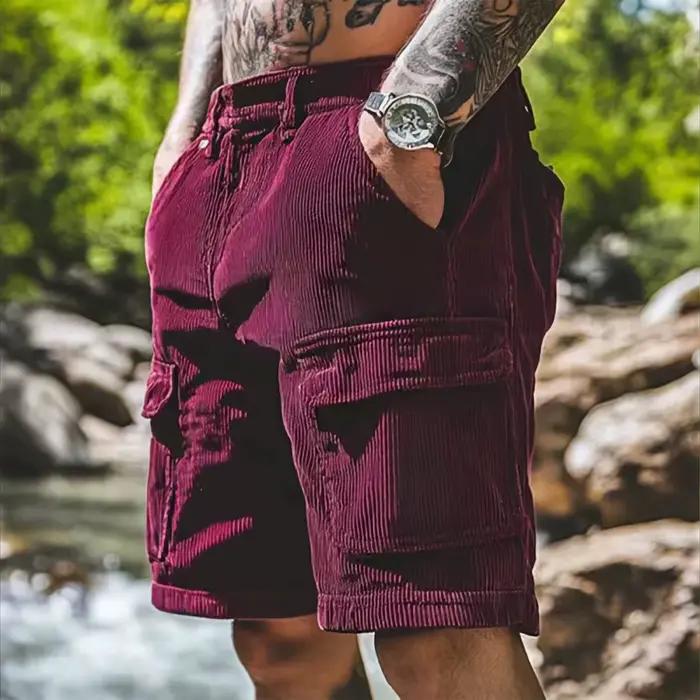Shorts cargo vintage pour hommes en velours côtelé, style sport, couleur unie, décontractés pour été et occasions spéciales