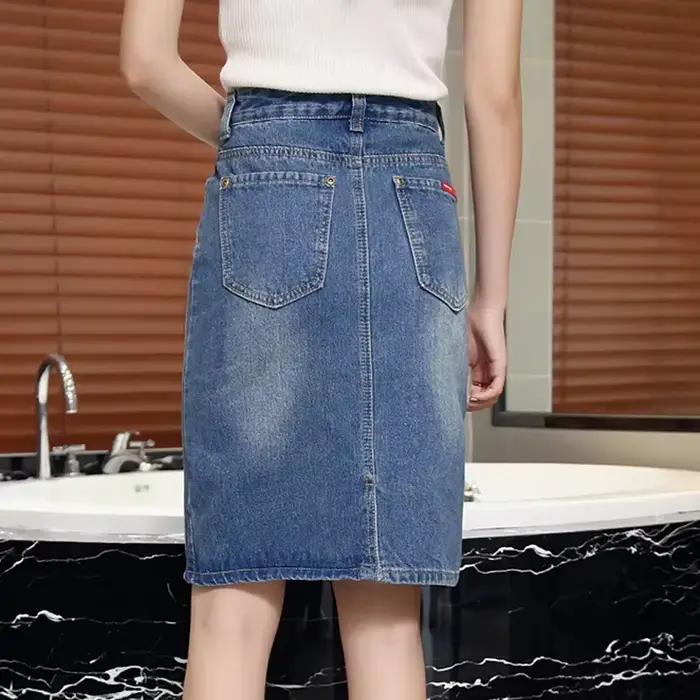 2025 mode printemps été Jean jupe femmes taille haute jupes droites femme mince élégant Denim sac hanche