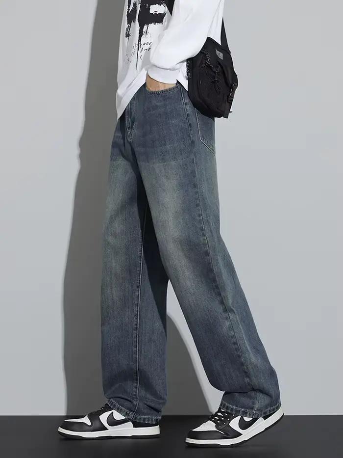 Jean ample et droit pour homme – Collection Automne – Style Rétro Classique – Pantalon en denim de coton délavé –