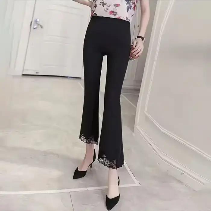 Pantalon élastique taille haute pour femme, pantalon large, vêtement chic et élégant, qualité G, mode coréenne, nouveau média pour toutes occasions spéciales