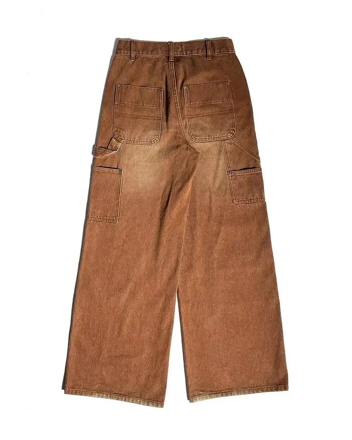 Streetwear rétro jean Y2k motif gothique brodé marron