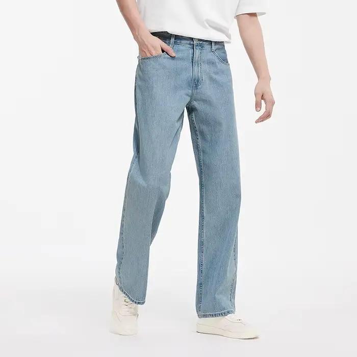 Jean Homme Semir Délavé, Coupe Ample Droite, Coton Pur, Style Urbain Décontracté, Idéal pour Sorties, Campus, Voyages et Loisirs