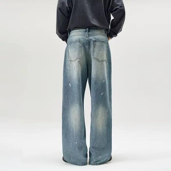 Pantalon large et droit unisexe en jean délavé style streetwear